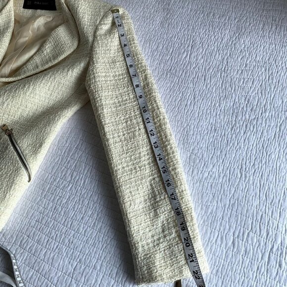 Zara Basic Open Front Long Sleeve Lined Blazer Jacket SZ XS Ivory Pockets - Picture 11 of 11